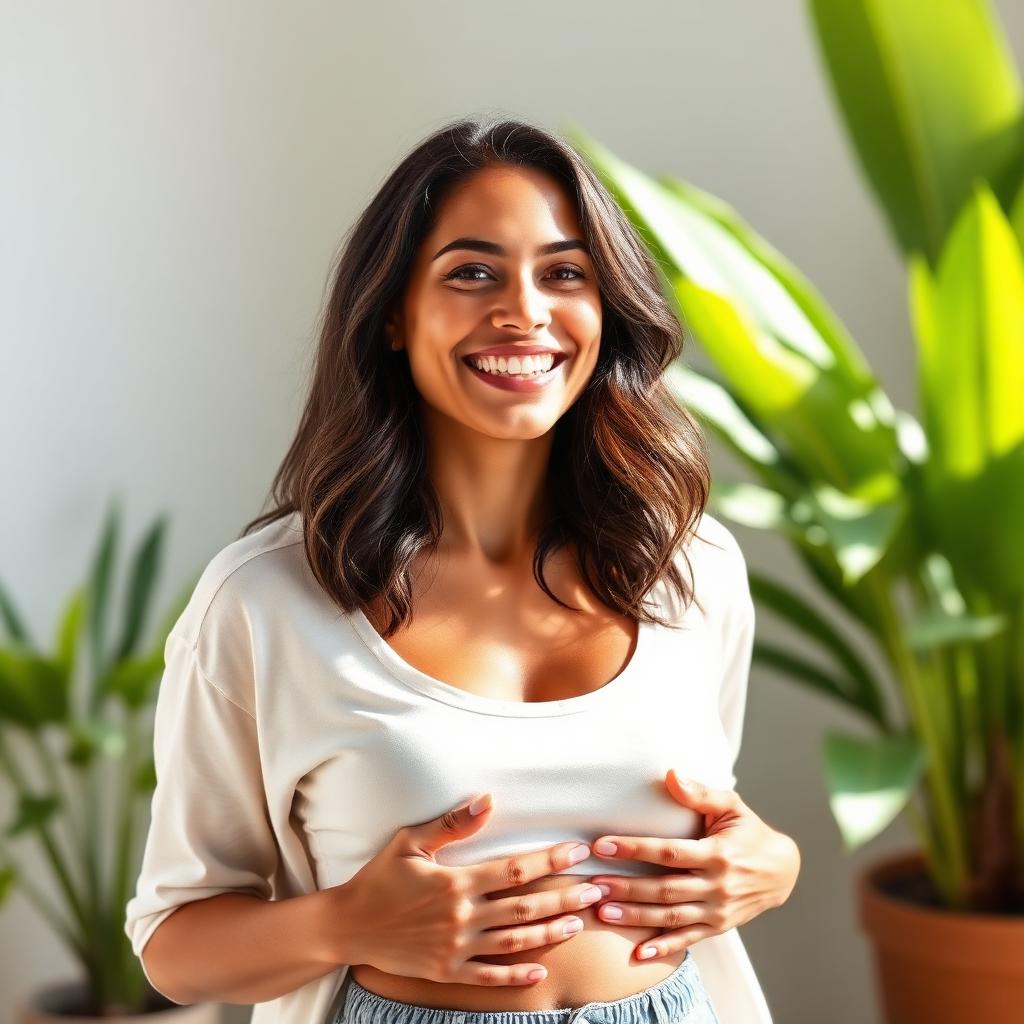Mujer sonriendo con sensación de ligereza y energía